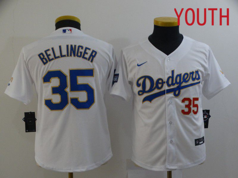 Youth Los Angeles Dodgers #35 Bellinger White Game 2021 Nike MLB Jersey